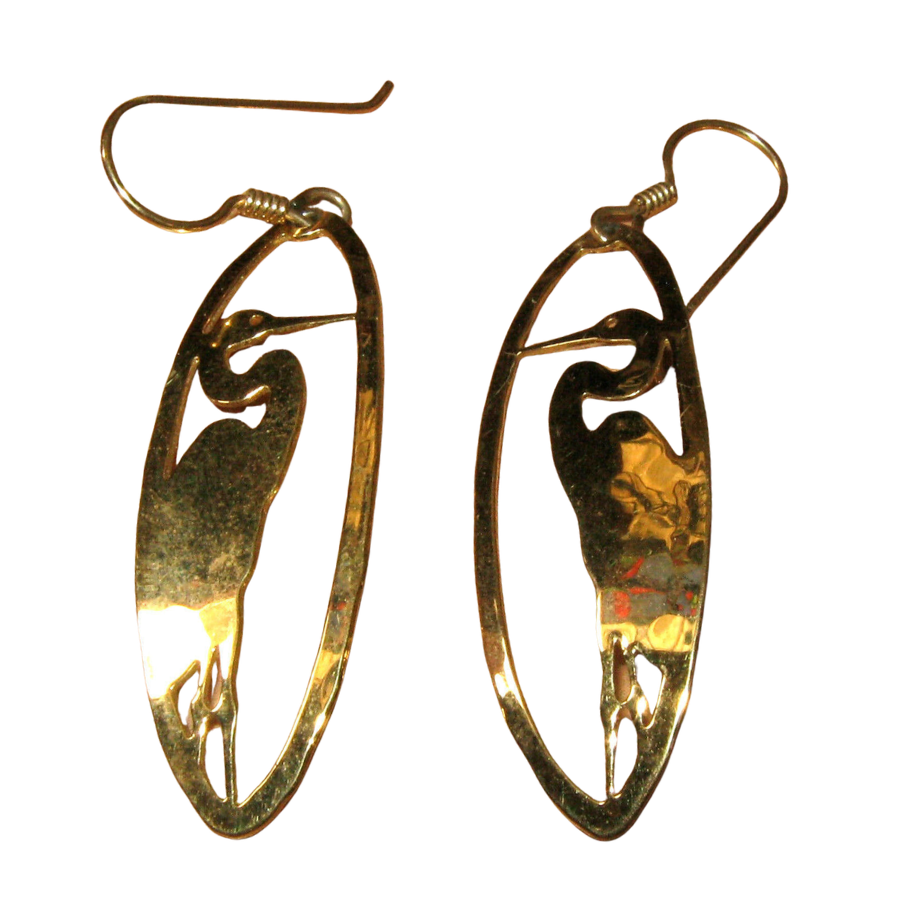 Standing Egret in Oval Frame — Earrings