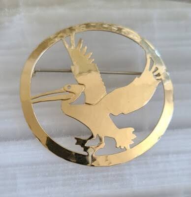 Pelican in Flight — Earrings, Brooch