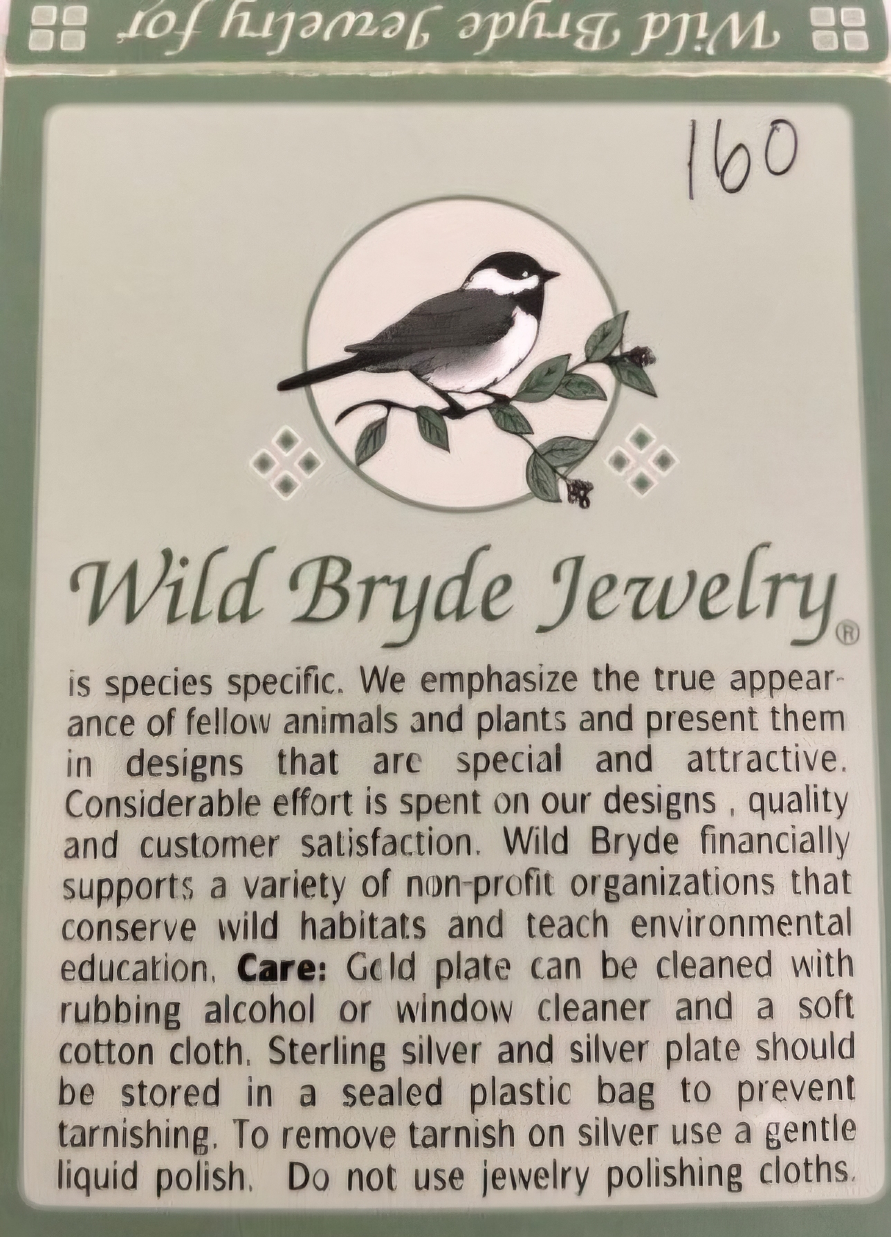 Wild Bryde secondary brand care tag